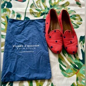 Stubbs & Wootton Red Embroidered Loafers